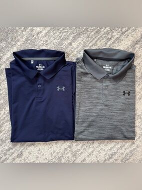Lot of 2 Under Armour Performance Golf Polos. Youth XL. 1 Navy. 1 Gray Excellent